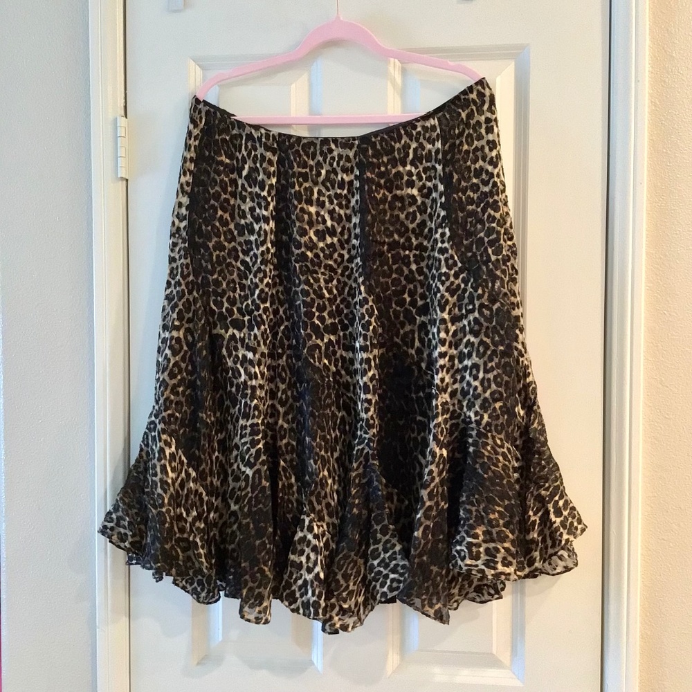 Dana Buchman Animal Print Silk Ruffle Skirt NWT